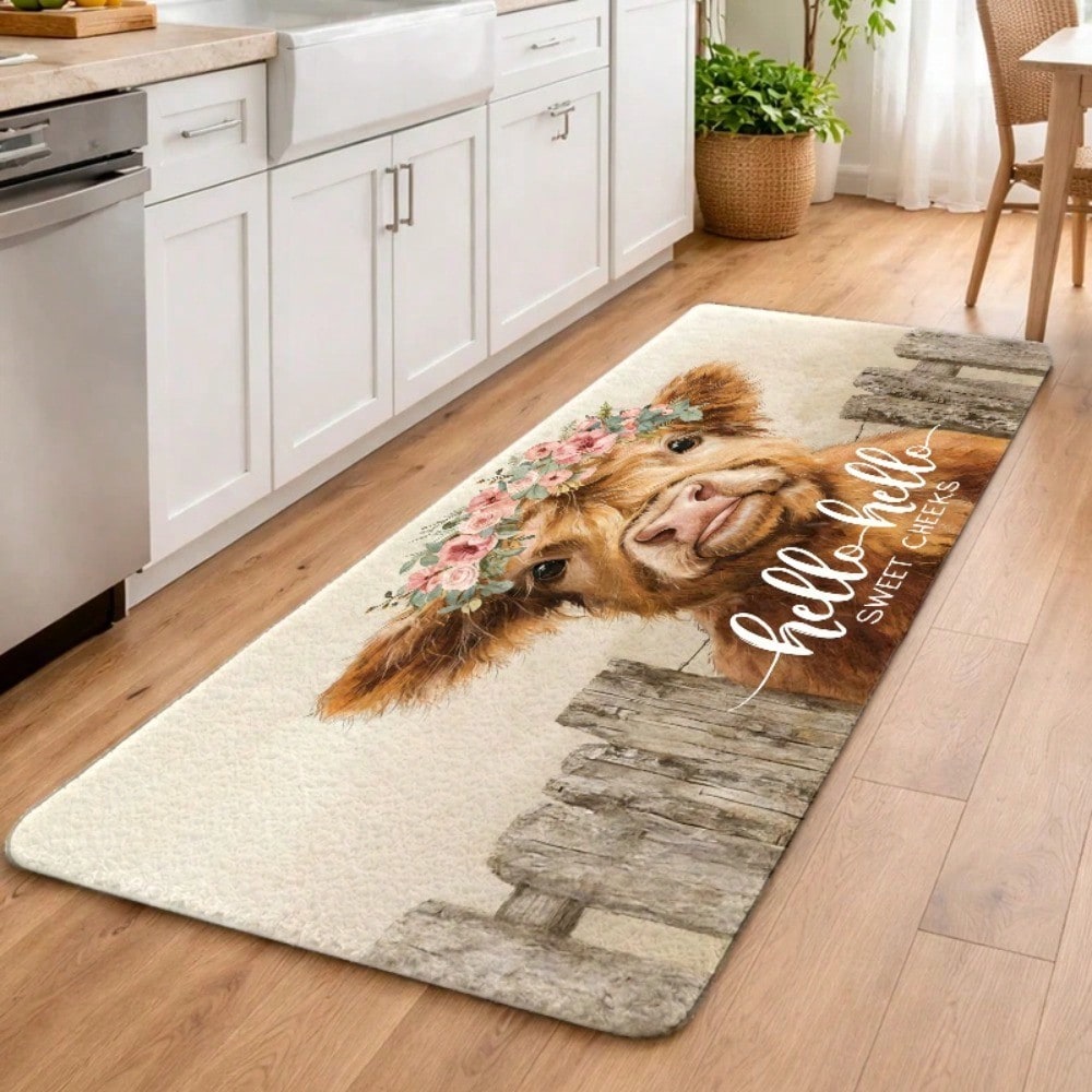 1PC, Cute Highland Cow with Fl - Cow Mat Rubber ulasan dan harga