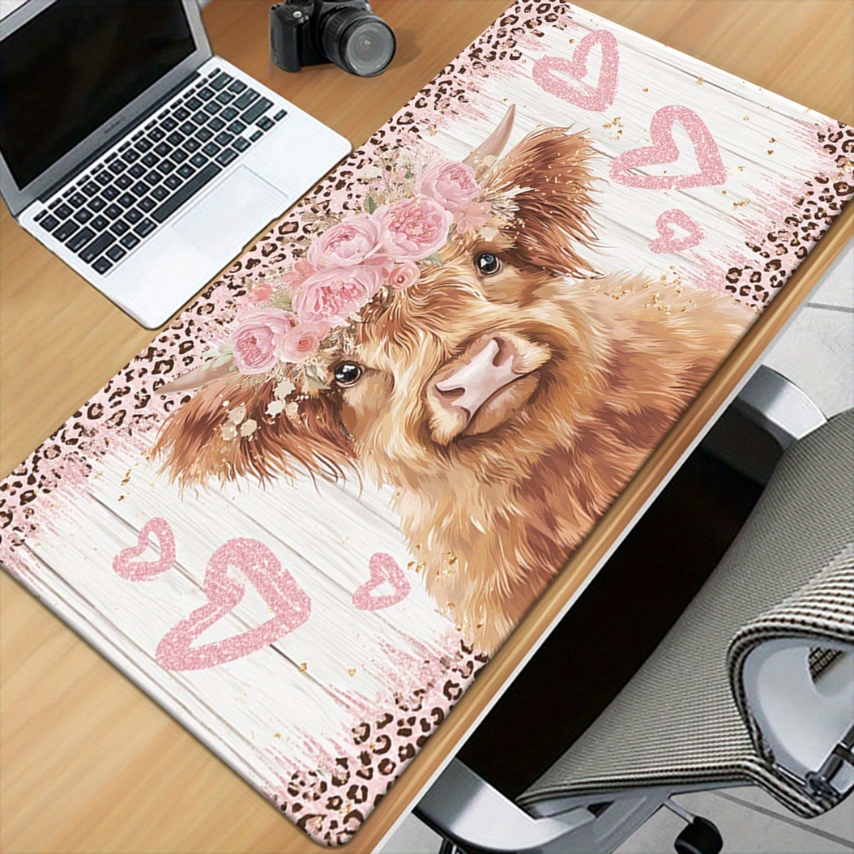 Highland Cow Desk Mat Pink Flo - Cow Mat Rubber ulasan dan harga