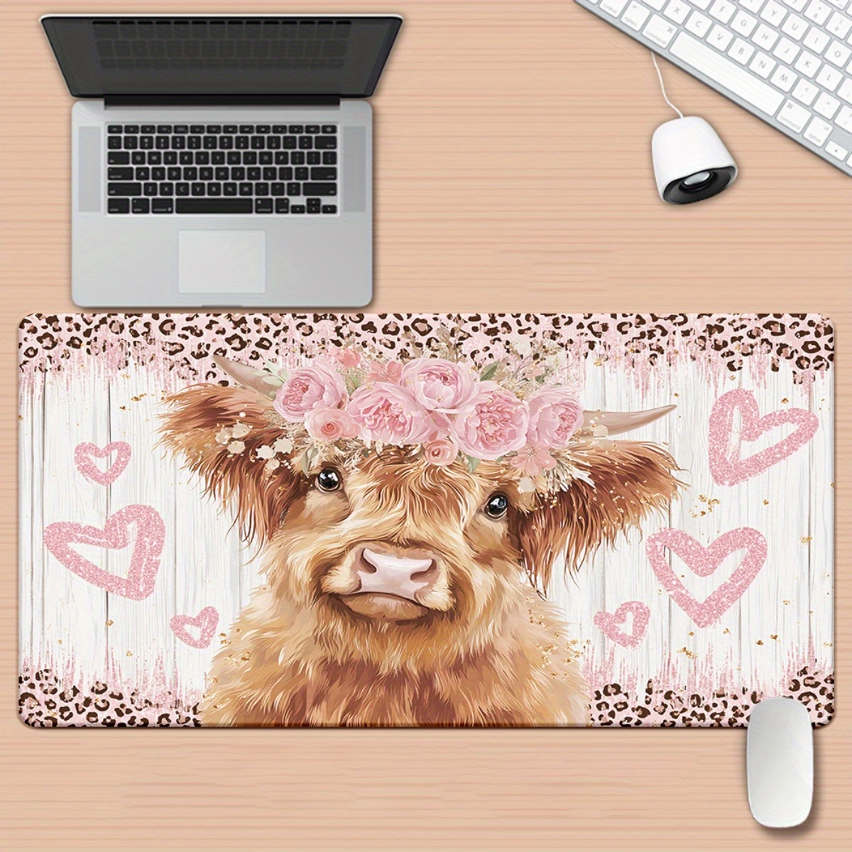 Highland Cow Desk Mat Pink Flo - Cow Mat Rubber ulasan dan harga