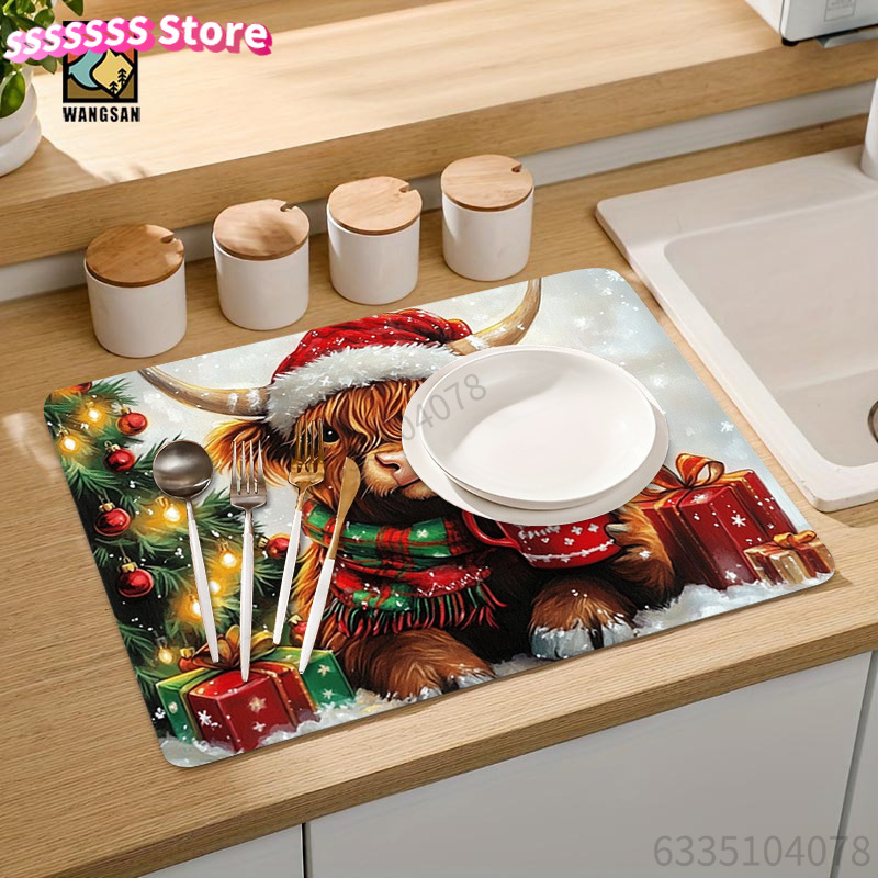 Highland Cow and Christmas Tre - Cow Mat Rubber ulasan dan harga
