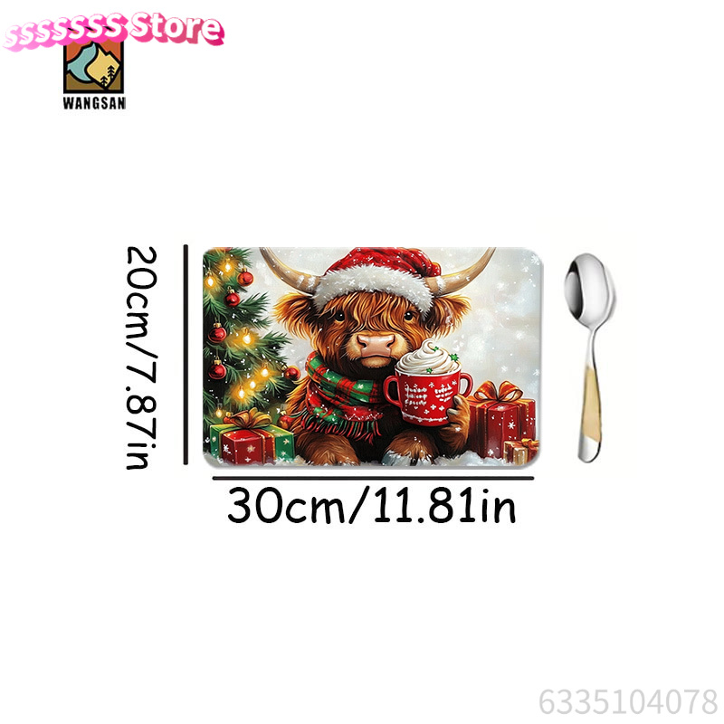 Highland Cow and Christmas Tre - Cow Mat Rubber ulasan dan harga