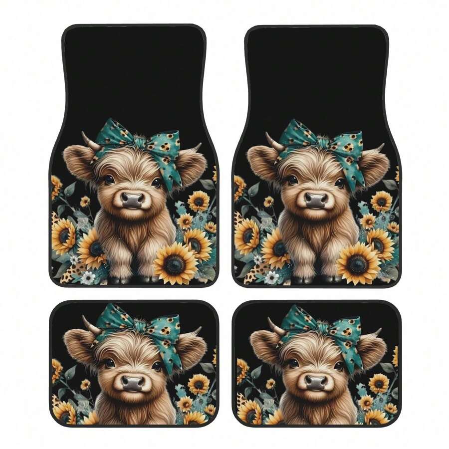 4-Piece Highland Cow Car Floor - Cow Mat Rubber ulasan dan harga
