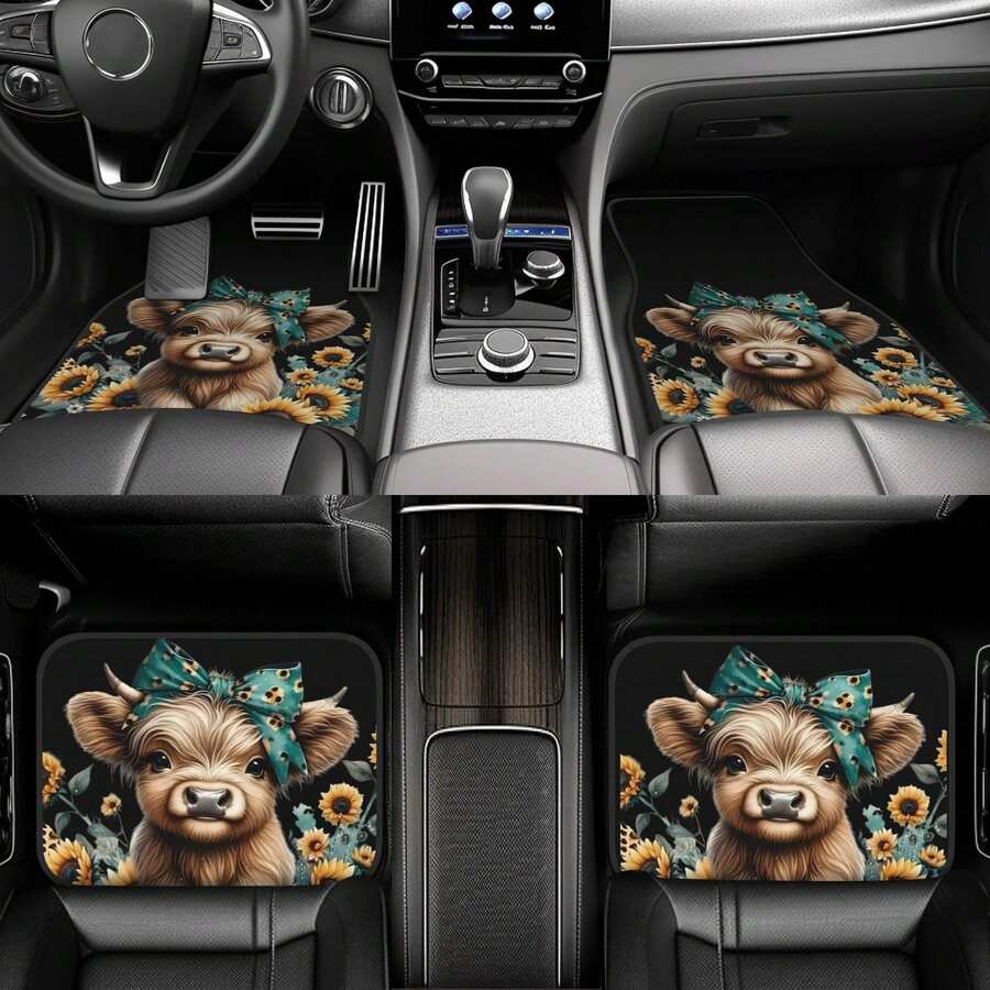 4-Piece Highland Cow Car Floor - Cow Mat Rubber ulasan dan harga